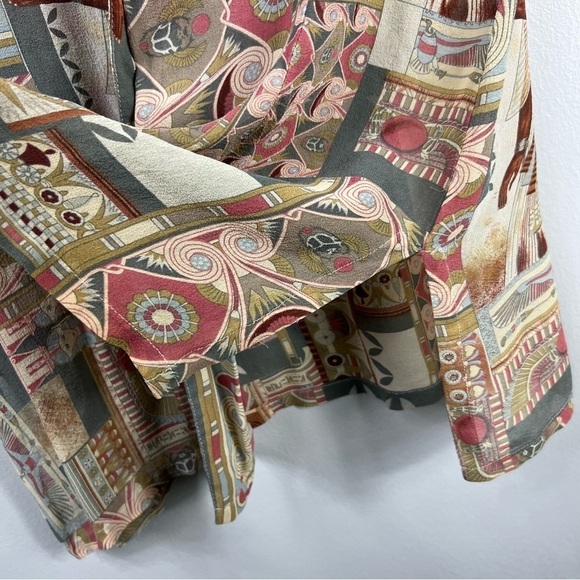 AUGUST Silk sheer short sleeve button down silk Egypt print shirt Sz 6 - Picture 6 of 10